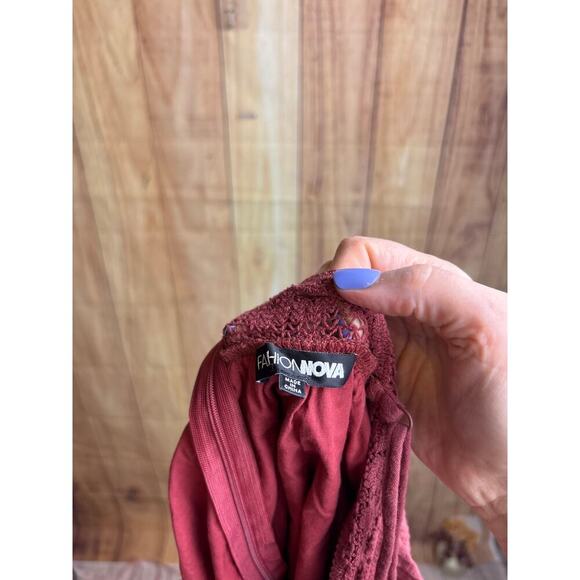 Fashion Nova Boho Linen Maxi Dress Lined Pockets Rust Red Color Size 1X - Picture 6 of 8